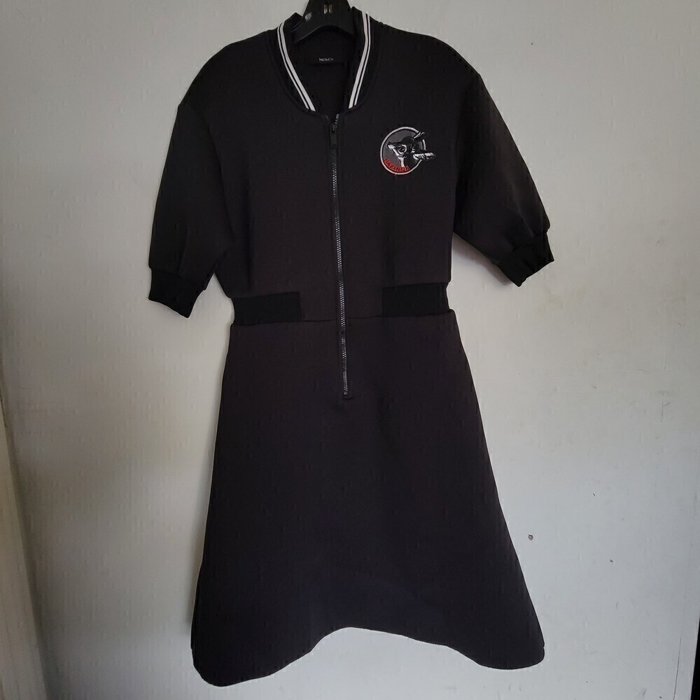 Mo & Co. Black Short Sleeve Scuba Bazinga Punk Zipper Skater Dress Size Small